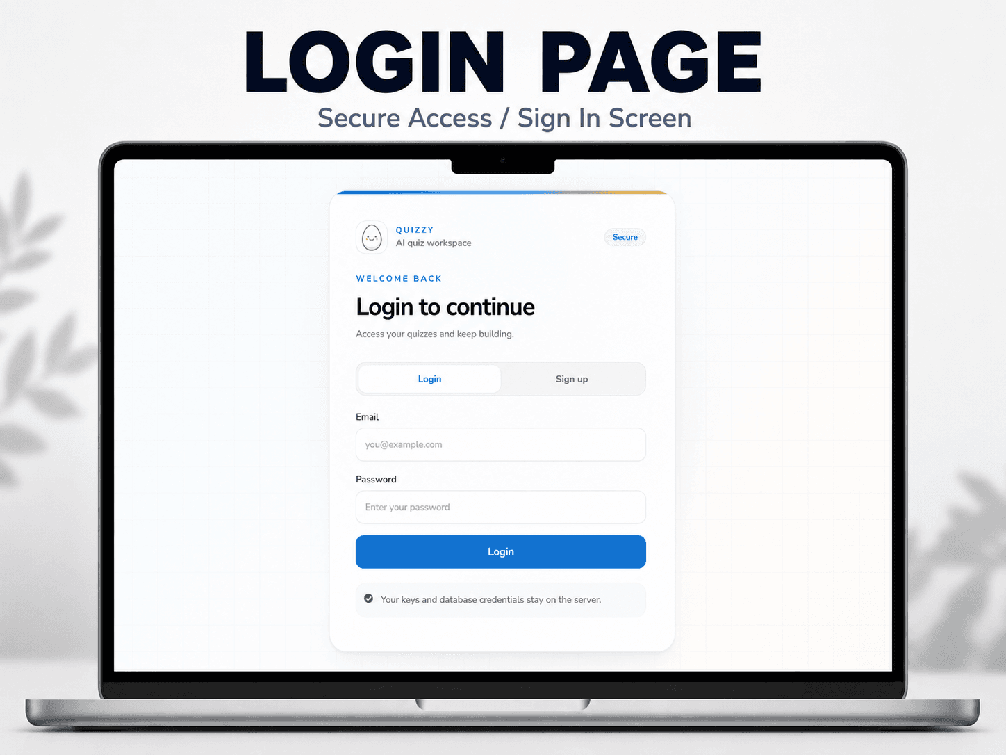 AI Quiz Generator Login screen